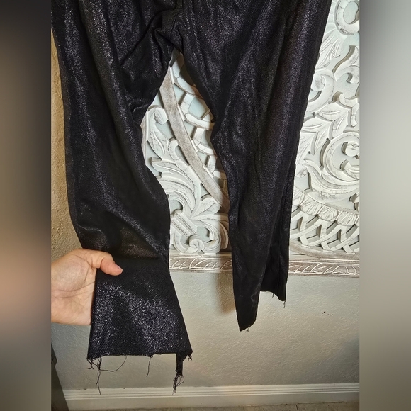 Versace Couture Black Shimmer Denim Jeans Vintage Wide Leg Made In Italy Size 35 - Picture 8 of 10